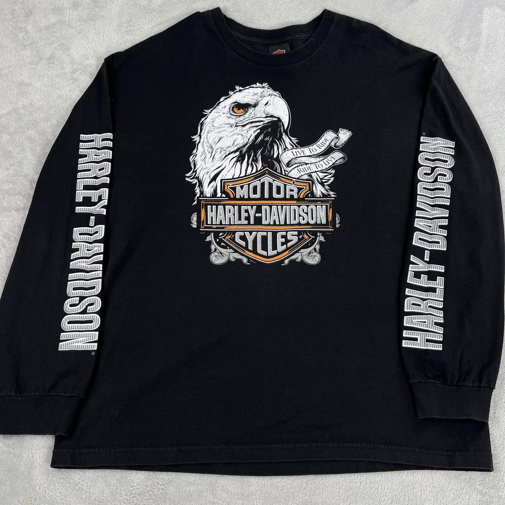Harley-Davidson Empire New Rochelle NY Eagle Long Sleeve T-Shirt 2XL Black Mens